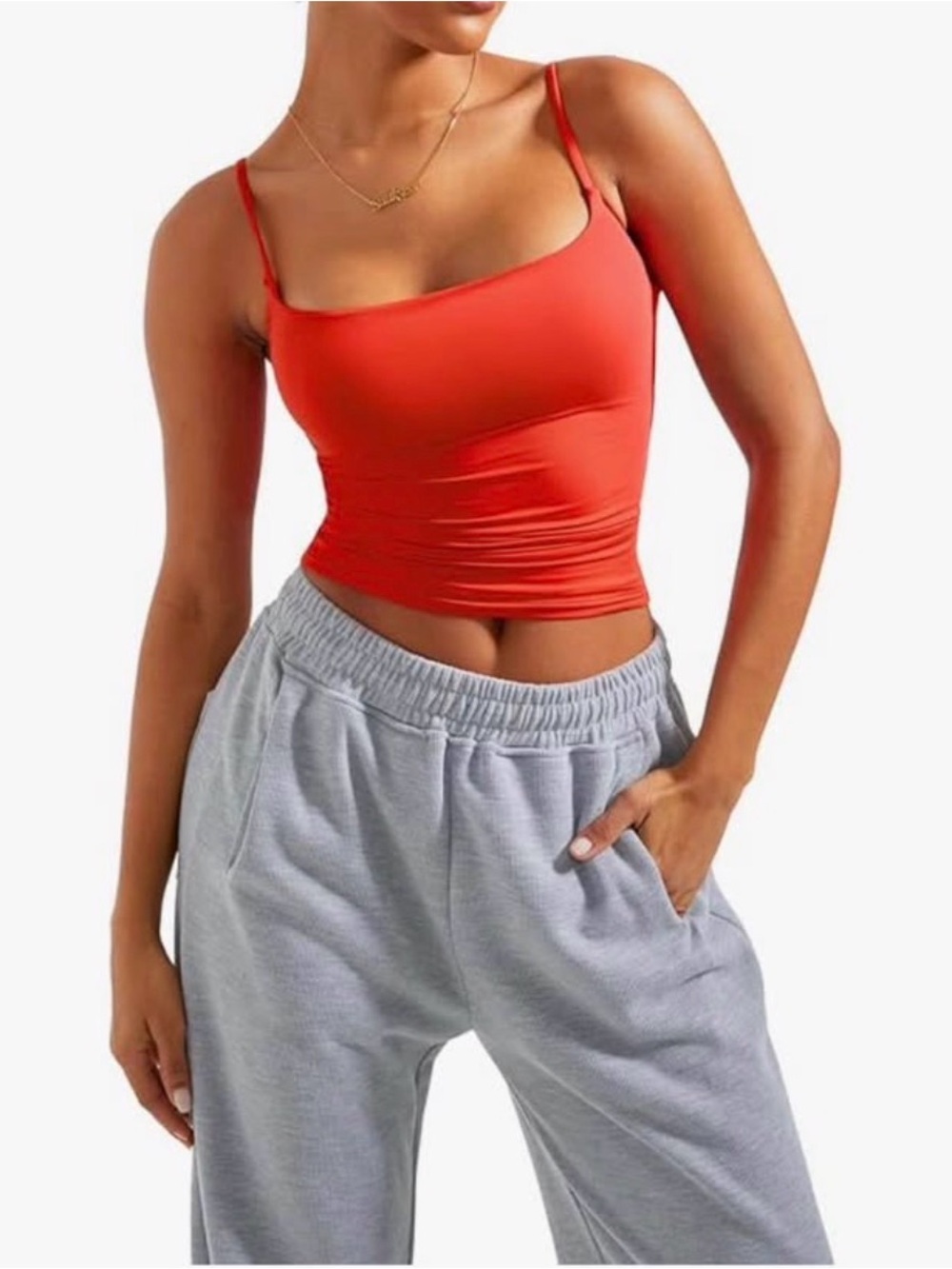Women's Red Spaghetti-Strap Cami Crop Top